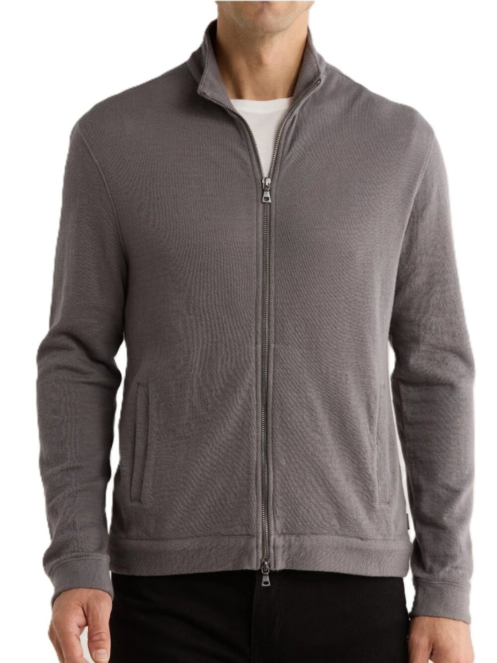 John Varvatos Men's Antoine Zip Mock Neck Jacket Double Knit Pockets Flat Grey